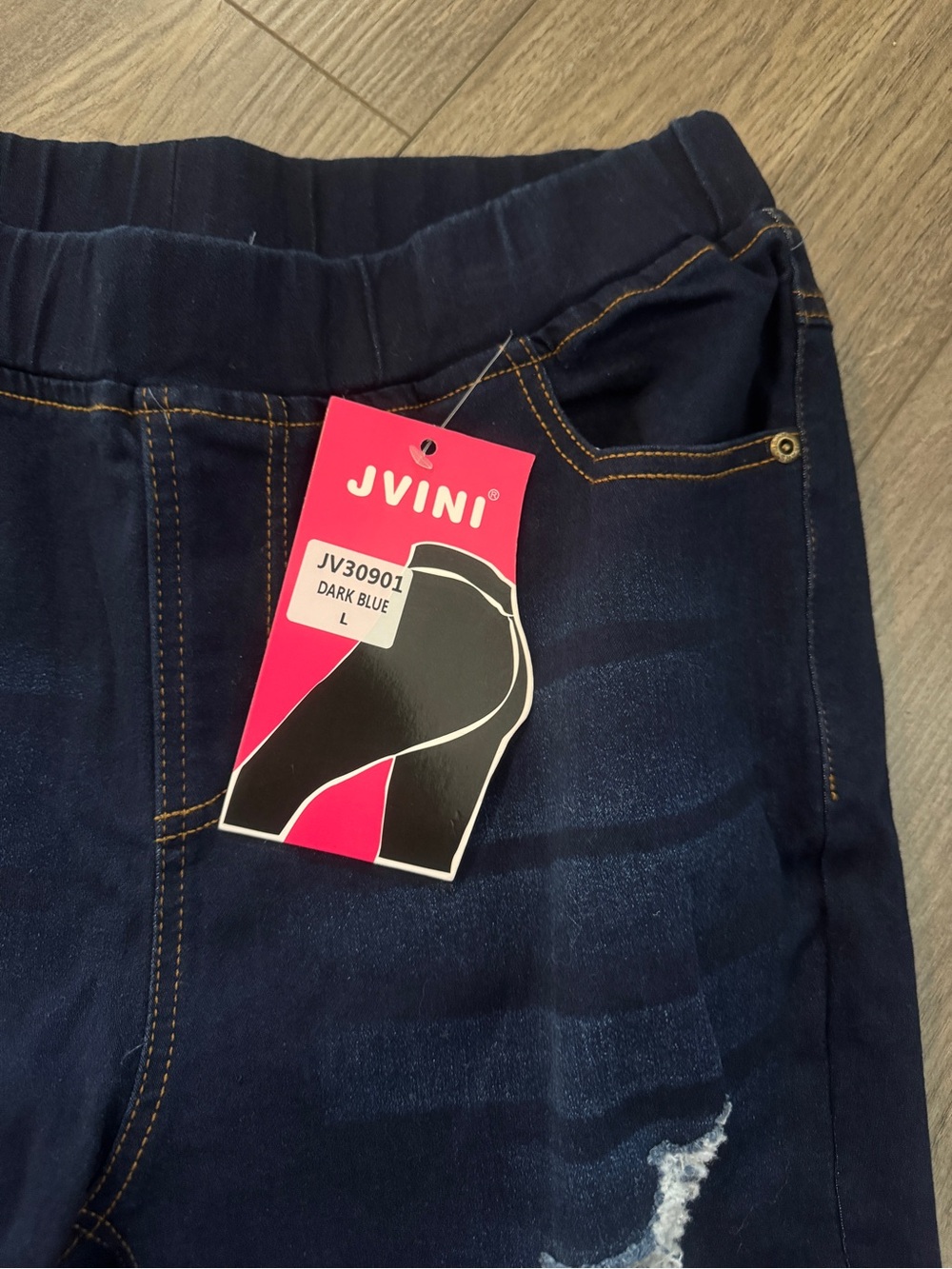 JVN Dark Indigo Distressed Pull-On Jeggings - Picture 3 of 9